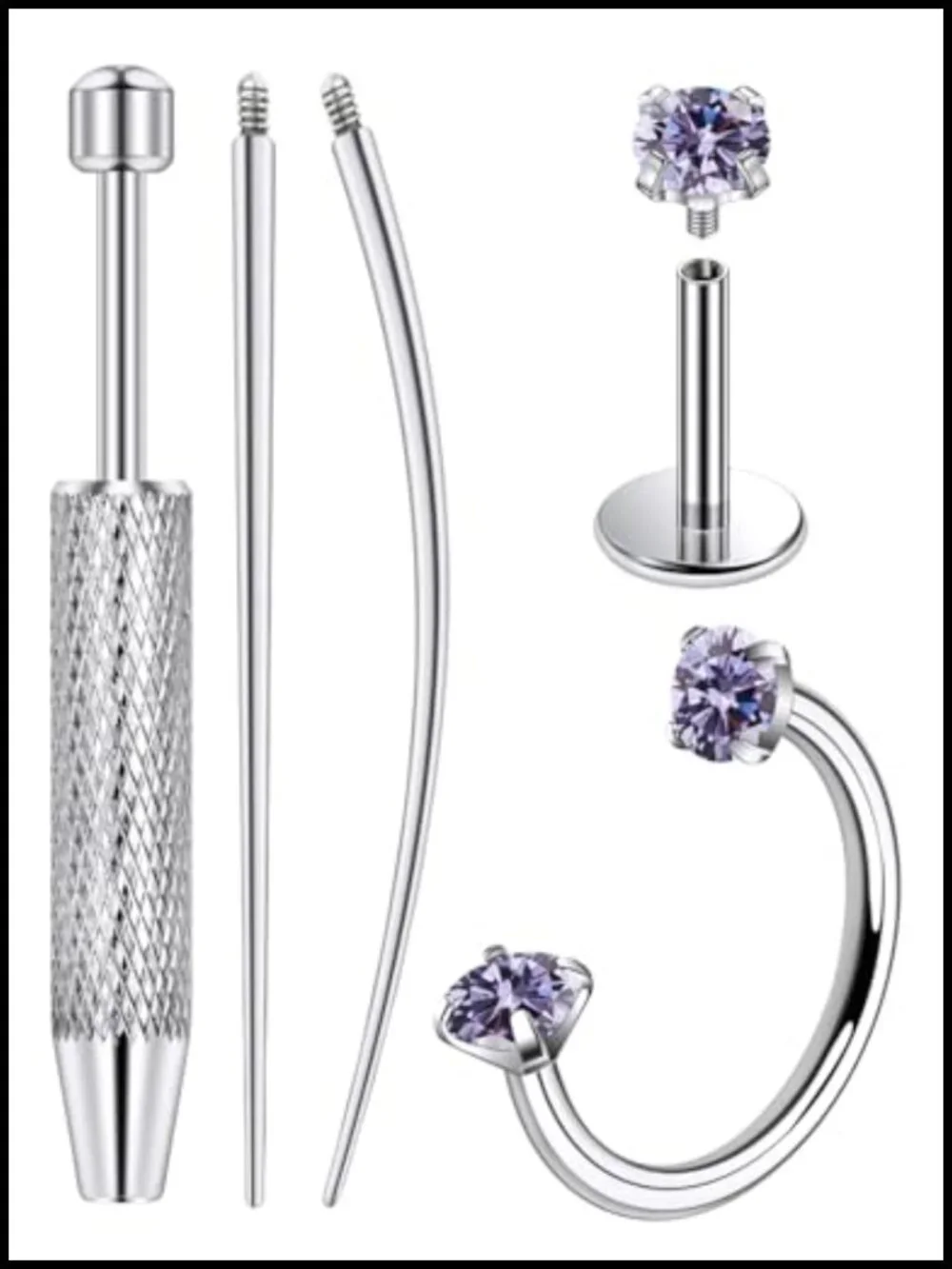 G23 Titanium Horseshoe Nose Ring Set with CZ Stud and Taper Tool 18G